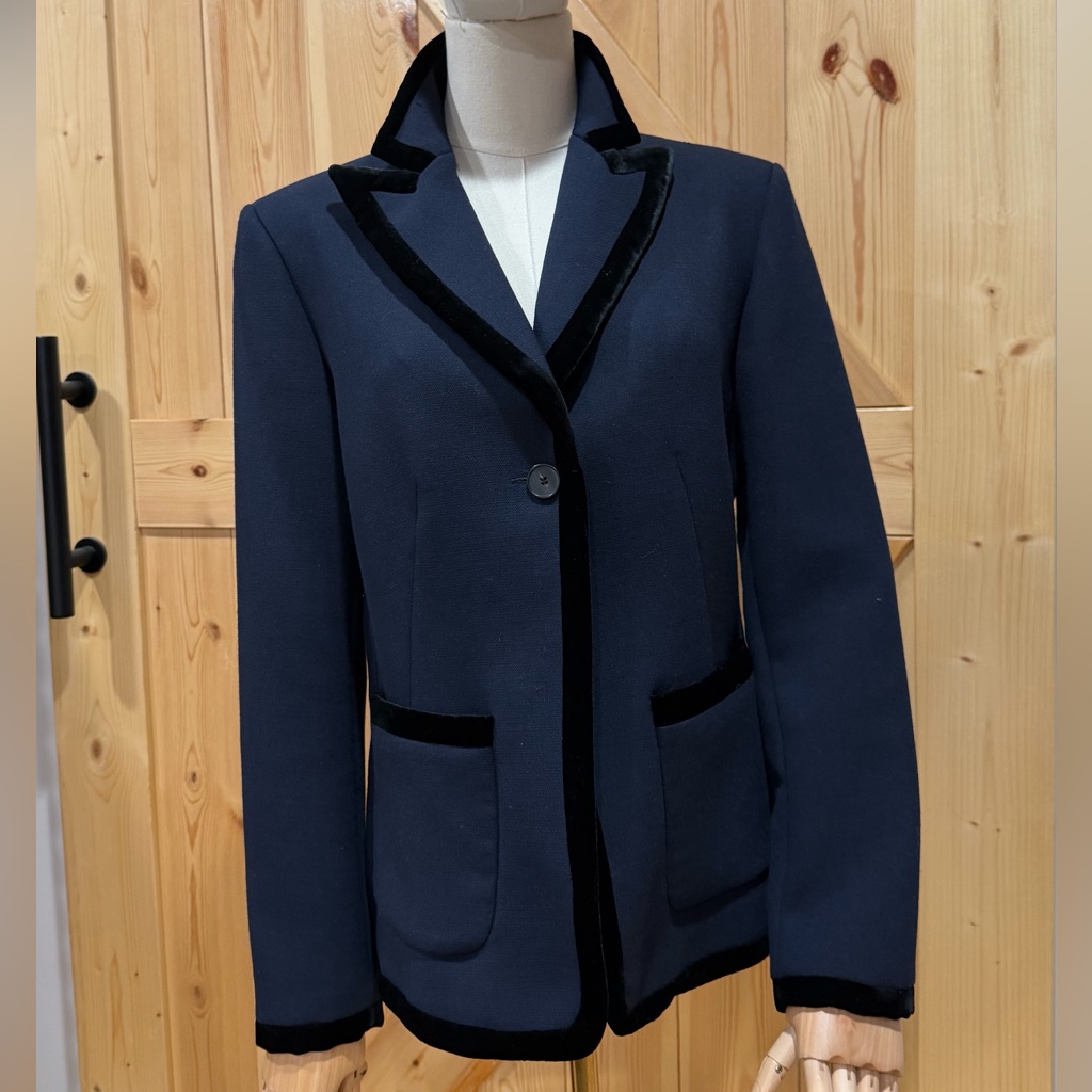 Sandro Navy Blazer With Black Velvet Trim